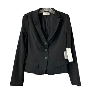 NEW Badgley Mischka Black Wool Blazer Jacket Button Pointed Collar Women 12